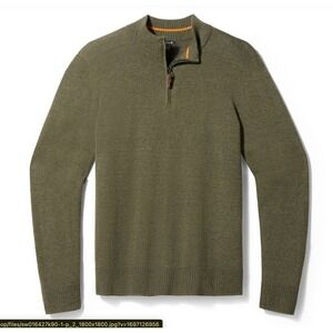 SMARTWOOL Sparwood Half Zip Merino Wool Blend Mens Green Sweater Size L
